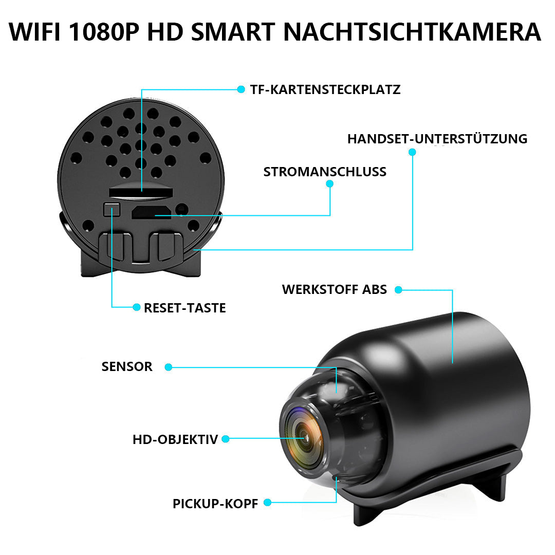 2023📸 Mini Wireless WLAN-Kamera 1080P HD - Nachtsicht inklusive